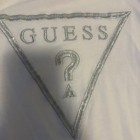 Guess White Short Sleeve Top Sparkly Guess Logo - Picture 3 of 3